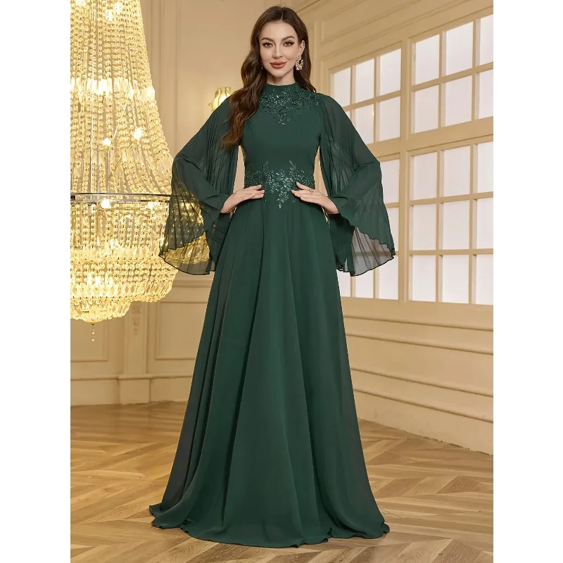 高級エメラルドグリーンのボールガウン長袖刺繍入りイブニングドレス結婚式パーティープロム用 Vestdos De Fiesta カスタマイズ