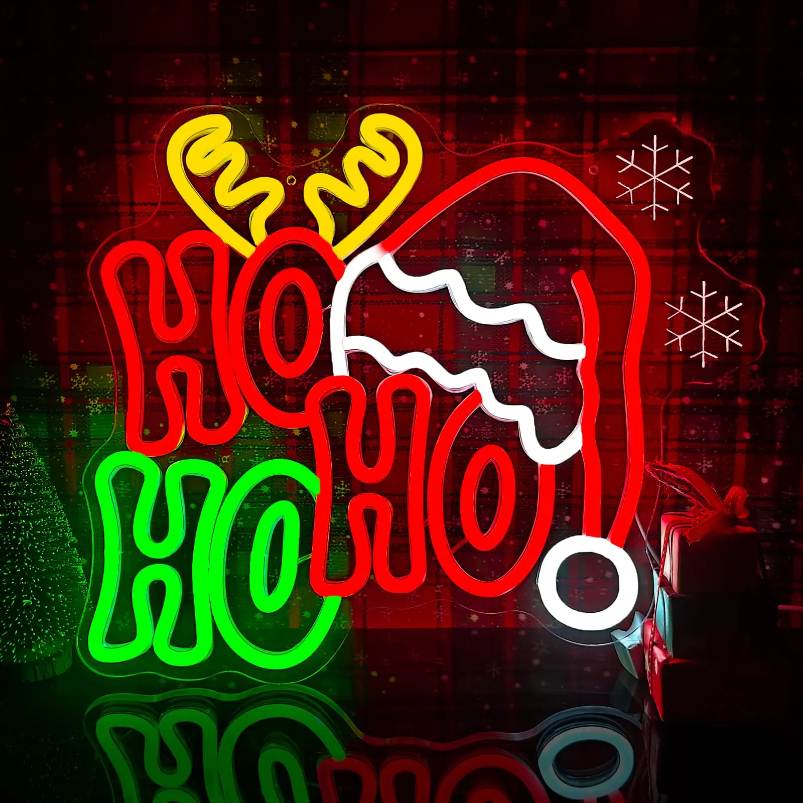 

Merry Christmas Neon Sign Dimmable HoHoHo Santa Hat Neon Light Christmas Decor for Bedroom Home Window Holiday Party Gift