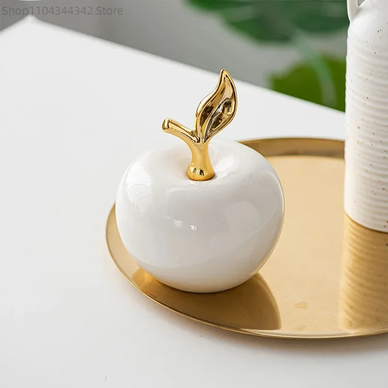 Gold-plated Ceramic Apple Statue Desk Decoration Ornaments Golden Apple Porcelain Sculpture Modern Artwork Room Aesthetic Decor