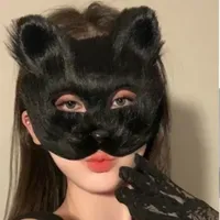 Cosplay Fluffy Fur Fox Tail Cat Paws Gloves and Ears Headwear Face Mask Cosplay Costume Mask Set HalloweenTheme Party Accessorie