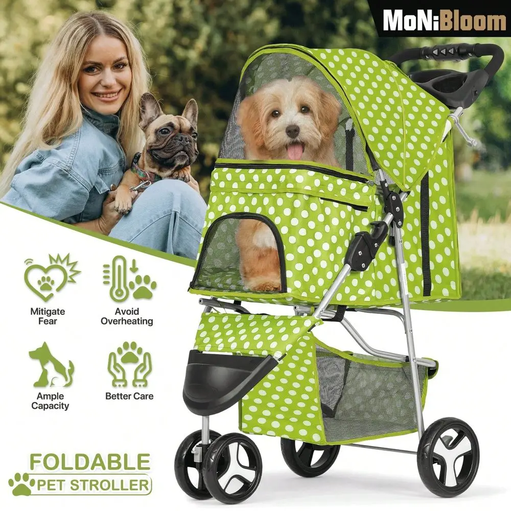 

3 Wheels Pet Dog Cat Stroller For Small Medium Dogs Cats, Foldable Jogger Stroller W Storage Basket And Cup Holder