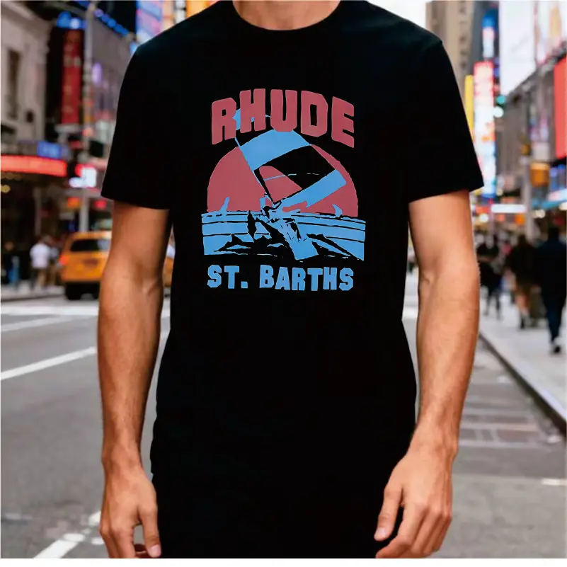 American Retro St. Barthes Island Surfing Pattern Men's and Women's T-shirts with Beach Sail Print Casual Short Sleeves