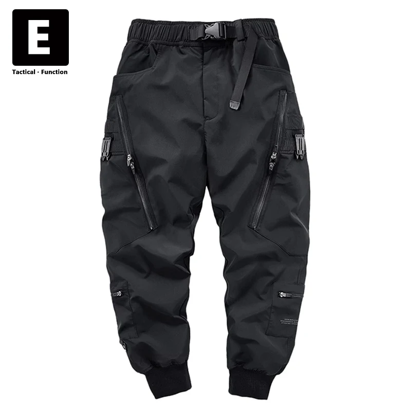 Black Cargo Pants Men Military Joggers Pants Techwear Streetwear Tactical Function Trousers Harajuku Multi-pocket Ribbon Bottoms