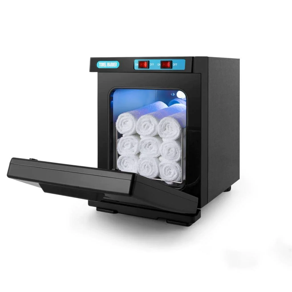 Salon Beauty Equipment Hot Towel Warmer Machine With UV Light Black Heated Towel Cabinet Warmer for Barbershoppromote sales