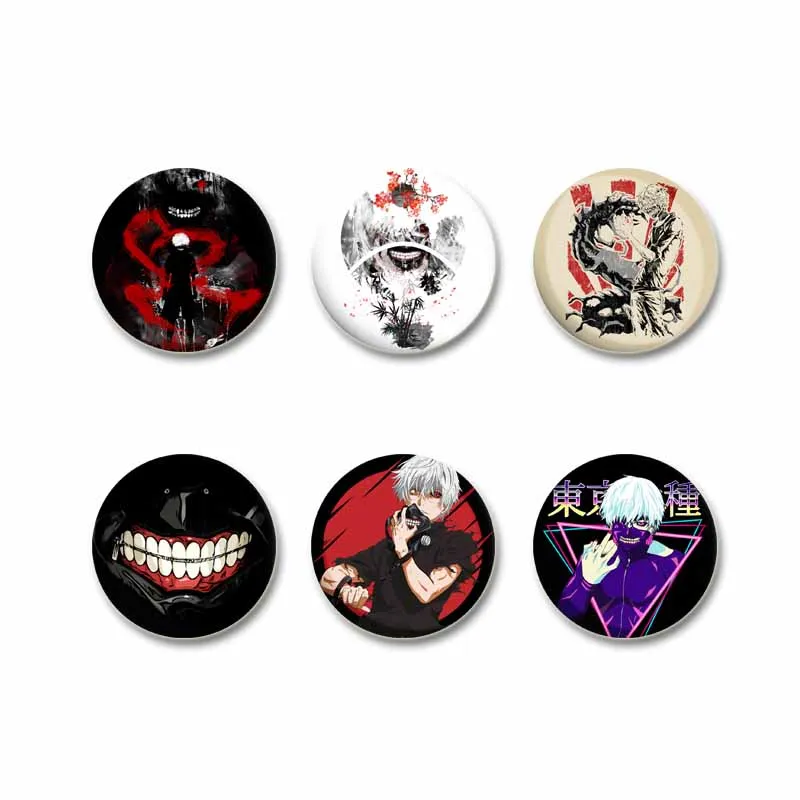 Anime Pattern Button Pins, Round Badge, Kaneki Ken, Touka Juuzou Brooch, Badges for Clothes, Backpack Decoration, 44mm