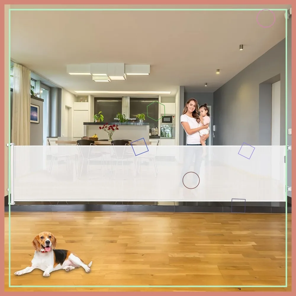

110 Inch Extra Wide Retractable Baby Gate for Large Openings, Indoor Outdoor Safety Gate for Kids or Pets