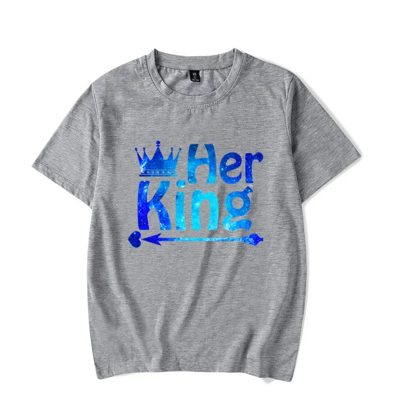 Chic Her King His Queen T Shirt for Couple Y2k Top Mens Tee Shirts Vintage Women Clothing Matching Couple Clothes Summer Tshirt