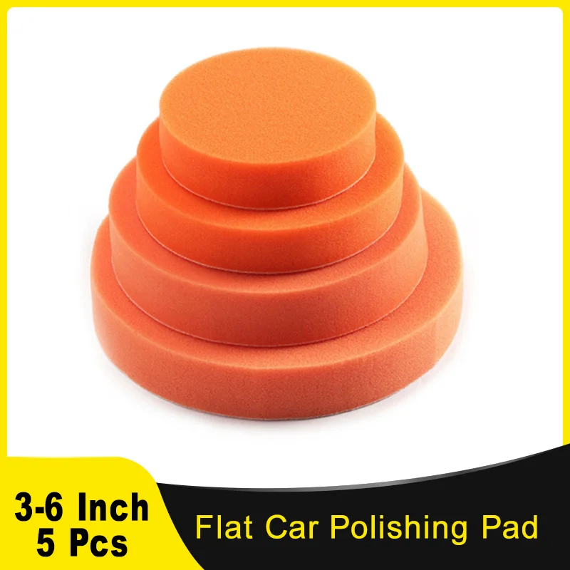 5 Piece Car Orange Flat Polishing Pads 3''4''5''6'' Hook and Loop for Car Polisher Waxing Auto Beauty Paint Care Accessories