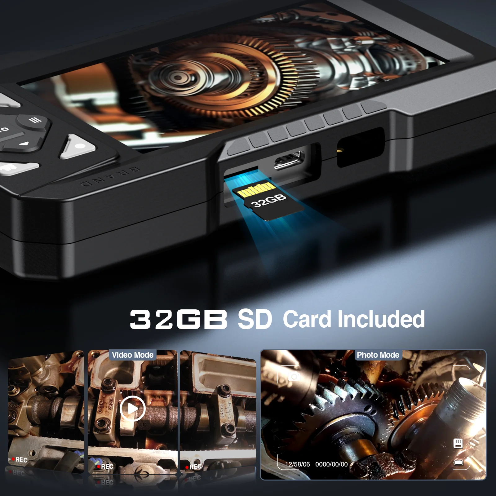 4.3'' Endoscope Camera with Light Inspection Borescope Camera 1080P HD with 8 LED Lights 16.4FT Semi-Rigid Cord Bore Scope IP67
