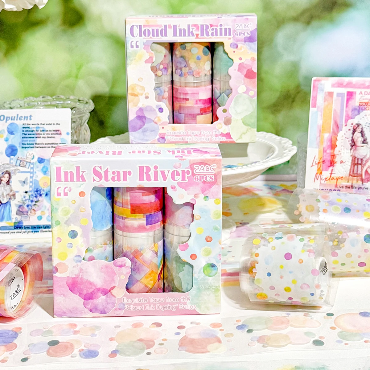 

6 rolls/box Macron themed sticker tape, suitable for DIY manuals, items, gift wrapping decoration, exquisite decorative supplies