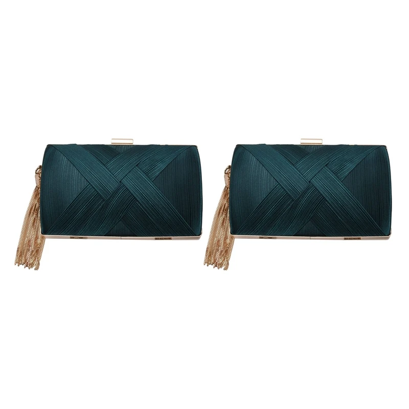 

2X Tassel Fashion Ladies Clutch Bag Shoulder Handbags Female Party Wedding Evening Bag For Phone Purse Green