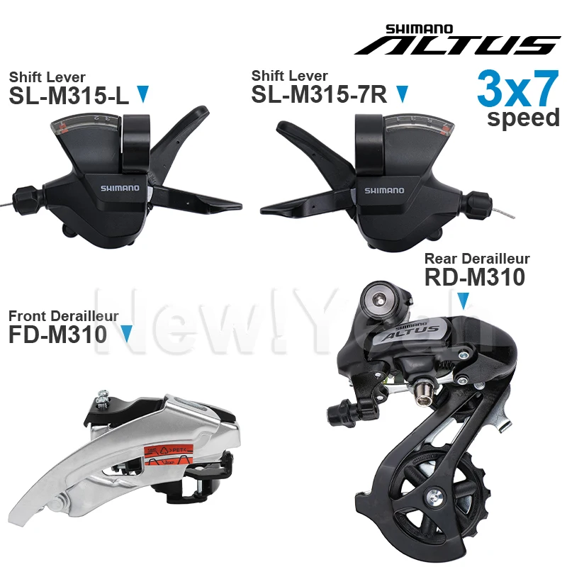 Grupa osprzętu SHIMANO ALTUS M315 3x7/8 z przerzutkami SL-M315 i przerzutką tylną FD-M310 RD-M310, oryginalne części.