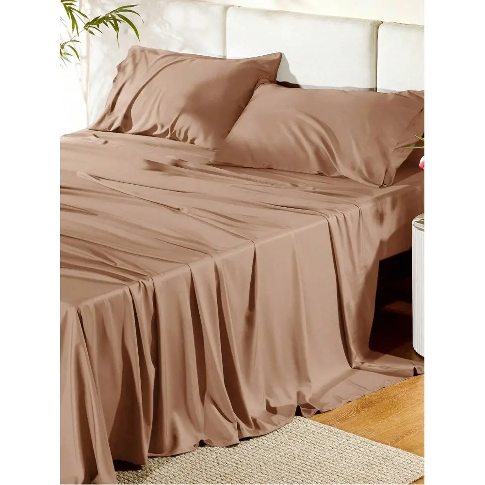 

Комплект бамбуковых простыней ко Дню матери, 3-4 предмета, из бамбукового вискозного волокна, с глубоким карманом 16 дюймов, охлаждающие простыни для кровати, дышащие и похожие на шелк