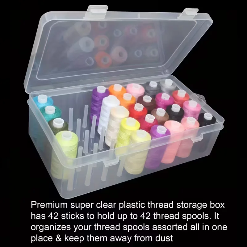 42-Compartment Craft Organizer Box. Clear, Heavy-Duty Case for Sewing Machine Supplies. Secure Lid, Portable for Travel