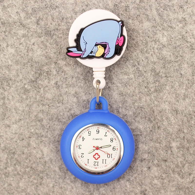 Reloj de bolsillo retráctil para hombre y mujer, cronógrafo de dibujos animados, estilo Tigre, oso, burro, con Clip