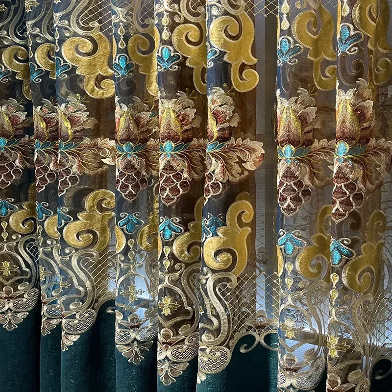 

Embroidered Curtain Gauze Drapes Curtain for Living Dining Room Bedroom Chenille High Shading European Luxury Customized Size