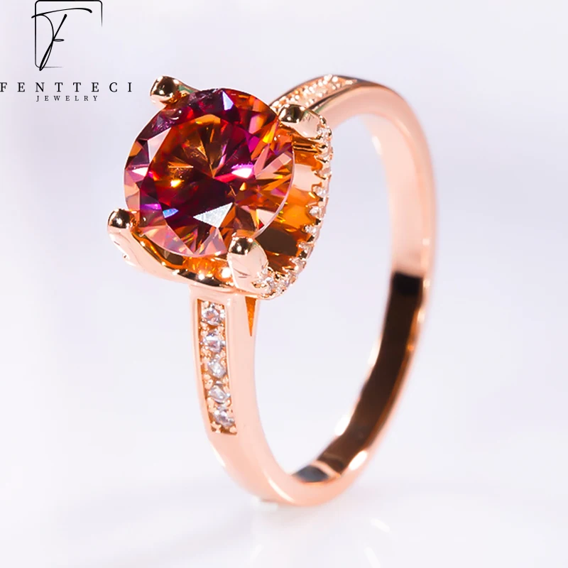 

FENTTECI 2 Carat Morgan Pink Moissanite for Women 925 Sterling Silver 18k Rose Gold Plated Pt950 Wedding Ring Fine Jewelry Gift