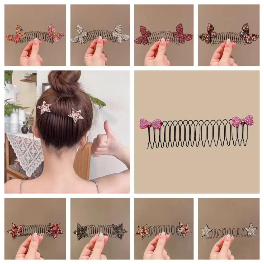 Cute Rhinestone U Shape Hair Styling Comb Star Bow Fixed Combs Headwear Hair Wear Spring Hair Comb Children
