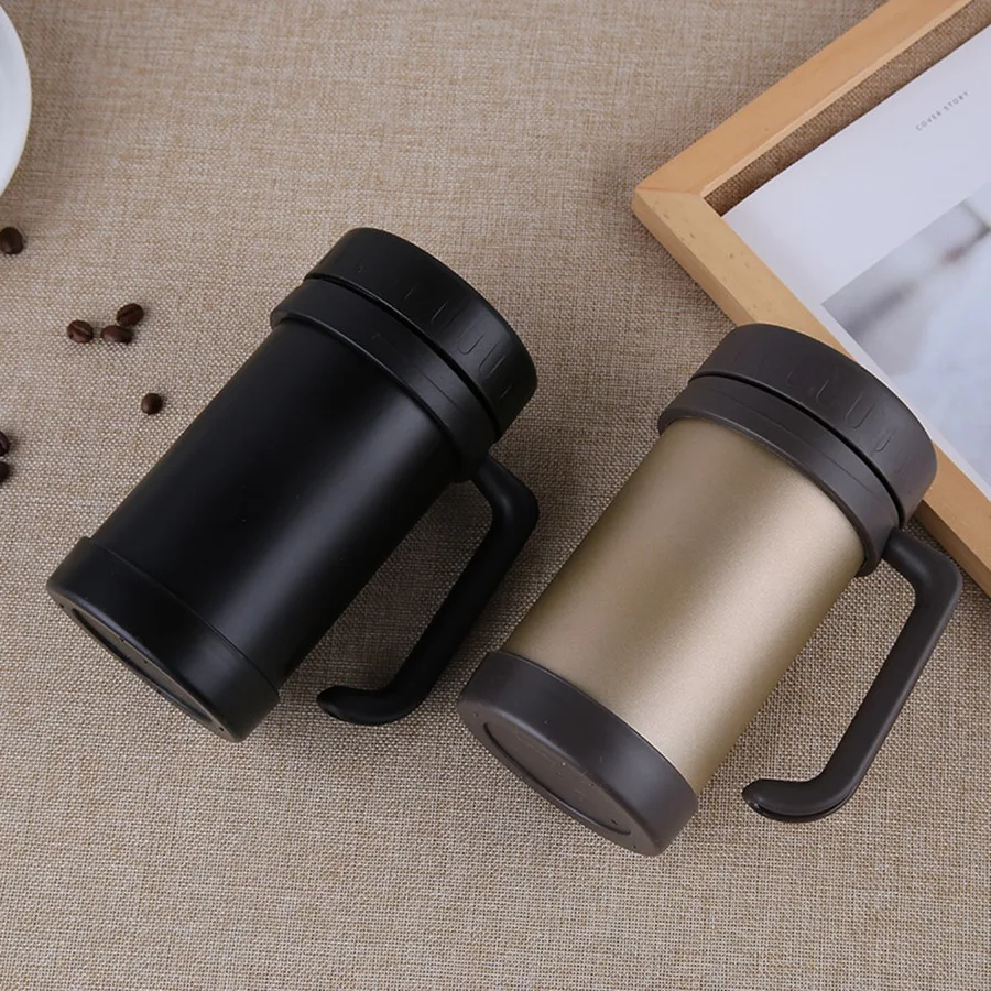 Doings 500Ml/17Oz Thermo Mug Stainless Steel Vacuum Flasks With Handle Thermo Cup Office Thermoses For Tea Insulated Cup Black