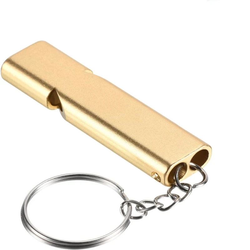 1 pces apitos de sobrevivência de emergência, tubos duplos apitos de alumínio super ruidos com chaveiro para acampamento ao ar livre barco