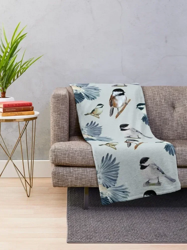 Chickadee Sticker set & pattern Throw Blanket Plaid on the sofa Furry funny gift Decorative Sofas Blankets