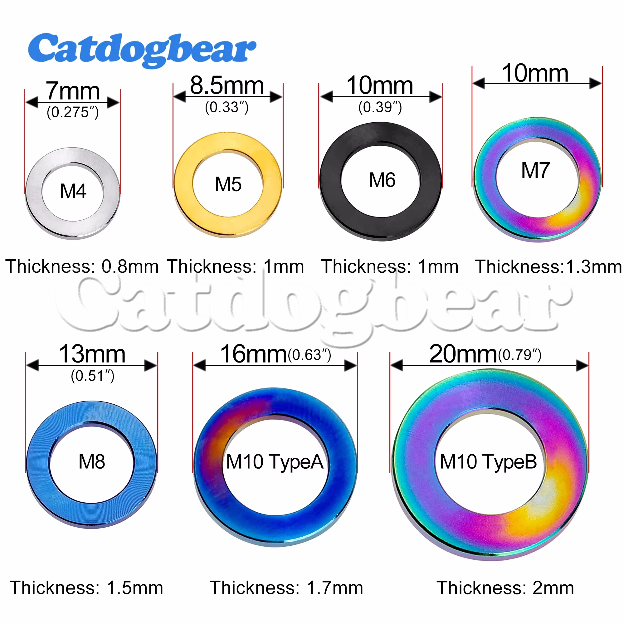 Catdogbear-arandela de titanio para bicicleta, Junta espaciadora plana para ciclismo, motocicleta y coche, M4, M5, M7, M8, M10