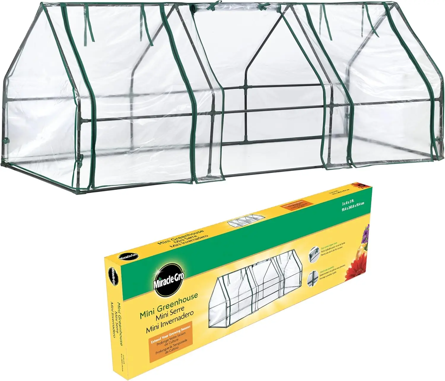 

Мини-теплица для растений 3' x 8' x 3' для улицы, всесезонная компактная теплица-ускоритель роста с ПВХ-покрытием и панелями на молнии