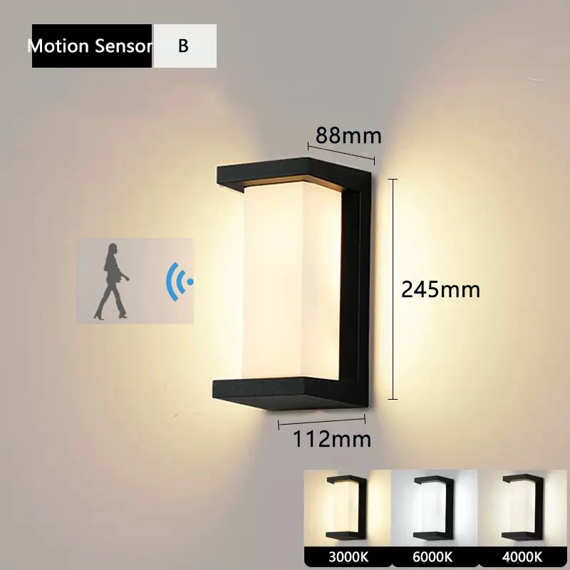 LED Outdoor Wall Lamp com Motion Sensor, Luz impermeável, Iluminação exterior