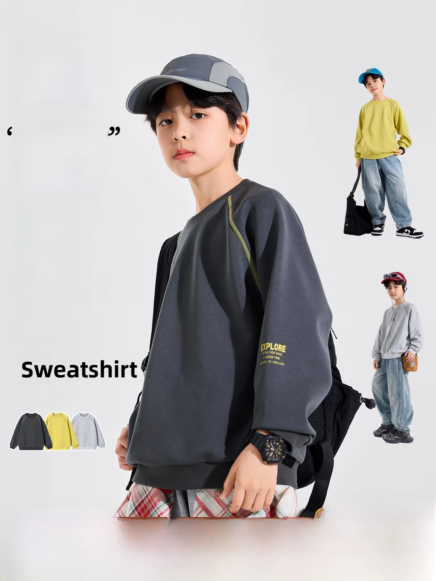 Wear-Resistant Long Sleeve Sweatshirt for Boys Loose Base Layer Children's Casual Cotton Polyester Blend Autumn New Style