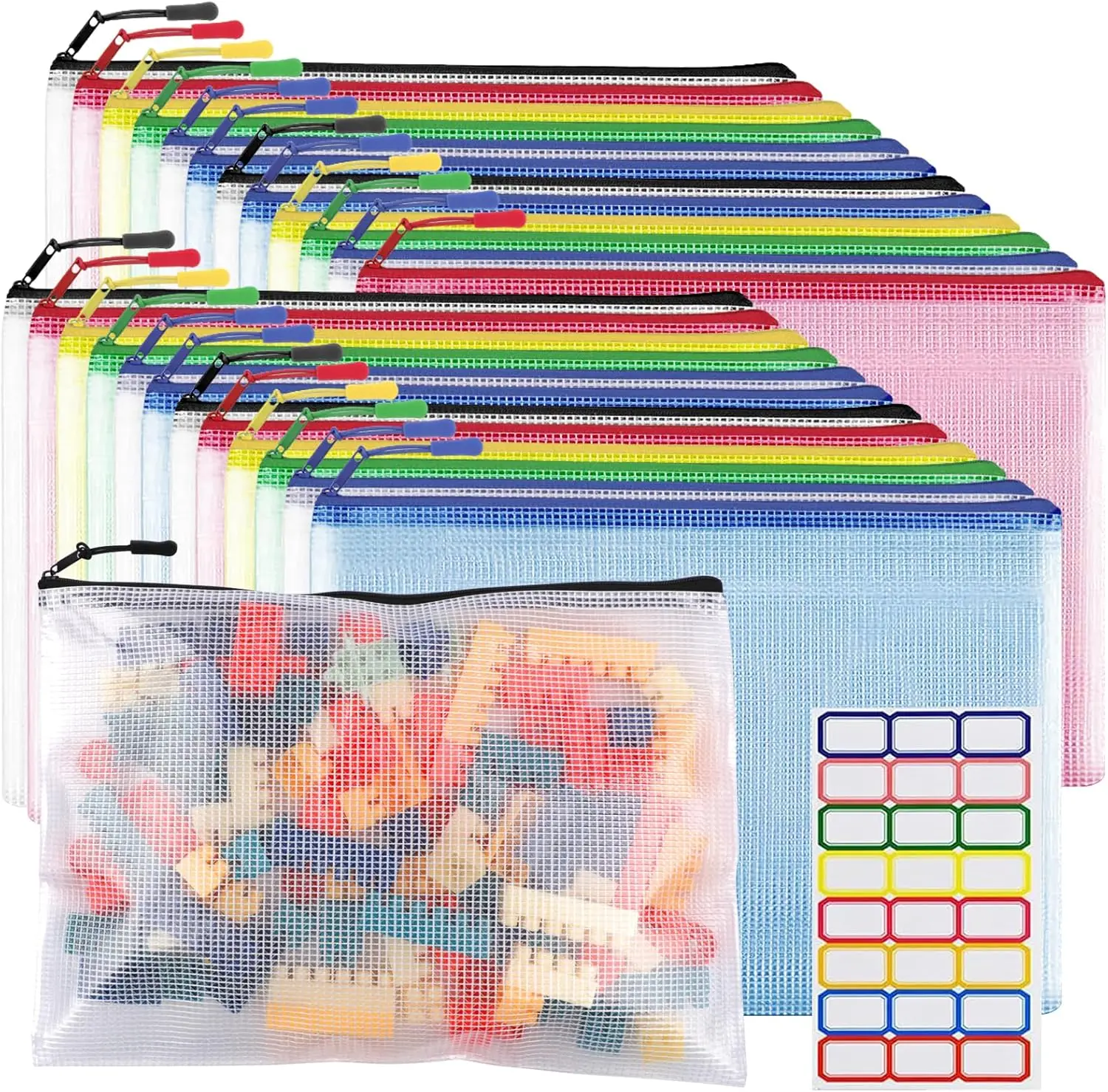 

24pcs Mesh Zipper Pouch Bags A4 Size Waterproof for Office Travel Storage