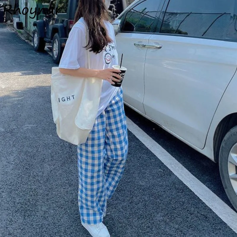 

Plaid Pants Women Summer Lovely Students College All-match Colorful Popular Cozy Korean Fashion Loose Simple Casual Streetwear