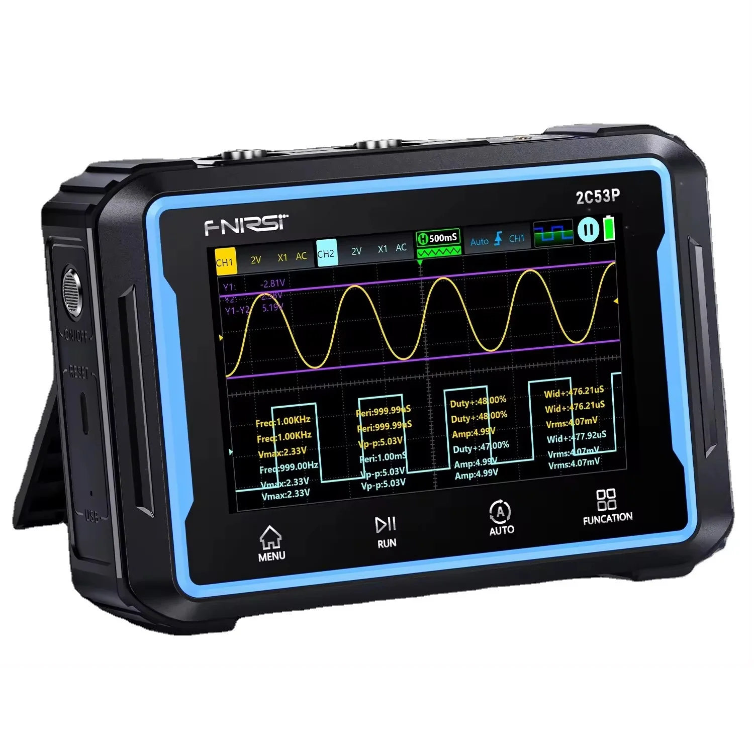 2024 Nowy oscyloskop FNIRSI 2C53P Multimetr z funkcją DDS Generator sygnału 50 MHz 250 MSa/s Dwukanałowy 3w1 Płaski panel R&D
