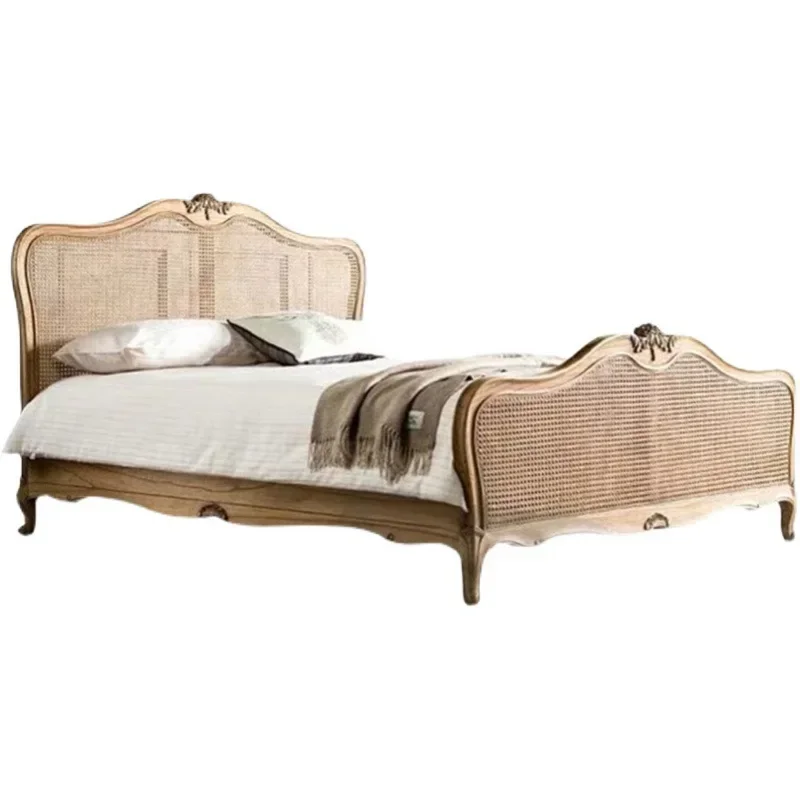 

Export French retro log double bed European solid wood carving flower old custom American high PC and console game marriage bed