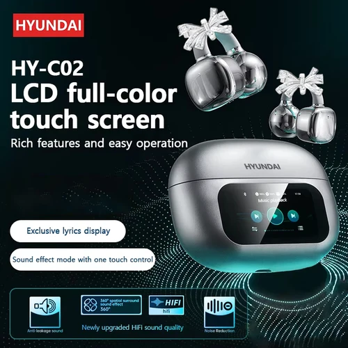 Choice HYUNDAI HY-C02 Pendientes bonitos Auriculares inalámbricos Bluetooth Pantalla de alimentación LED Micrófono Auriculares de sonido estéreo