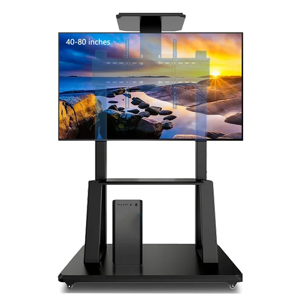 

40-80 inch movable TV stand, conference and education integrated machine, floor mounted wheeled cart with tray, bearing 175kg