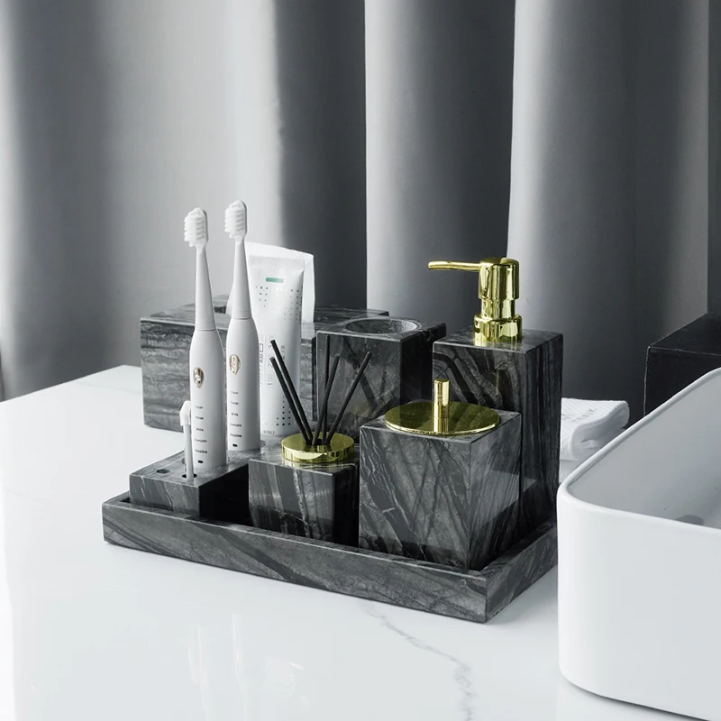 Tree Black Natural Marble Set for Bathroom Luxury Toothbrush Holder Soap Dispenser Soap Dish Tray Bathroom Accessories Sets