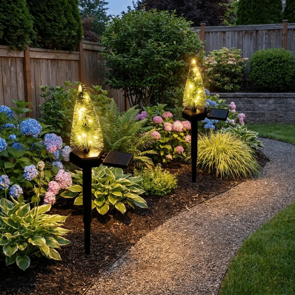 Simulated Solar Christmas Tree Lights Waterproof Ground Mounted Christmas Garden Floor Lamp Warm/Colorful Light Creative