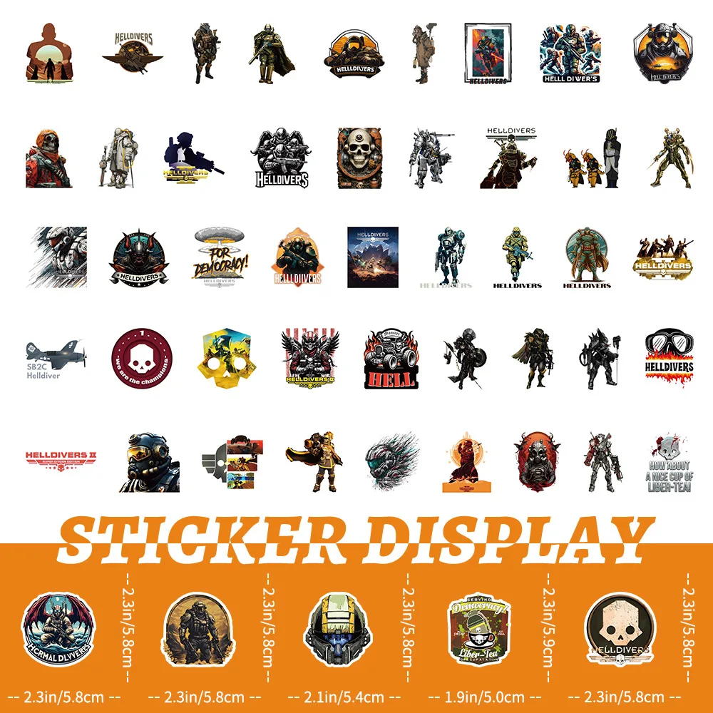 50pcs Game HELLDIVERS DIY Creative Water Cup Luggage Computer Skateboard Waterproof Sticker