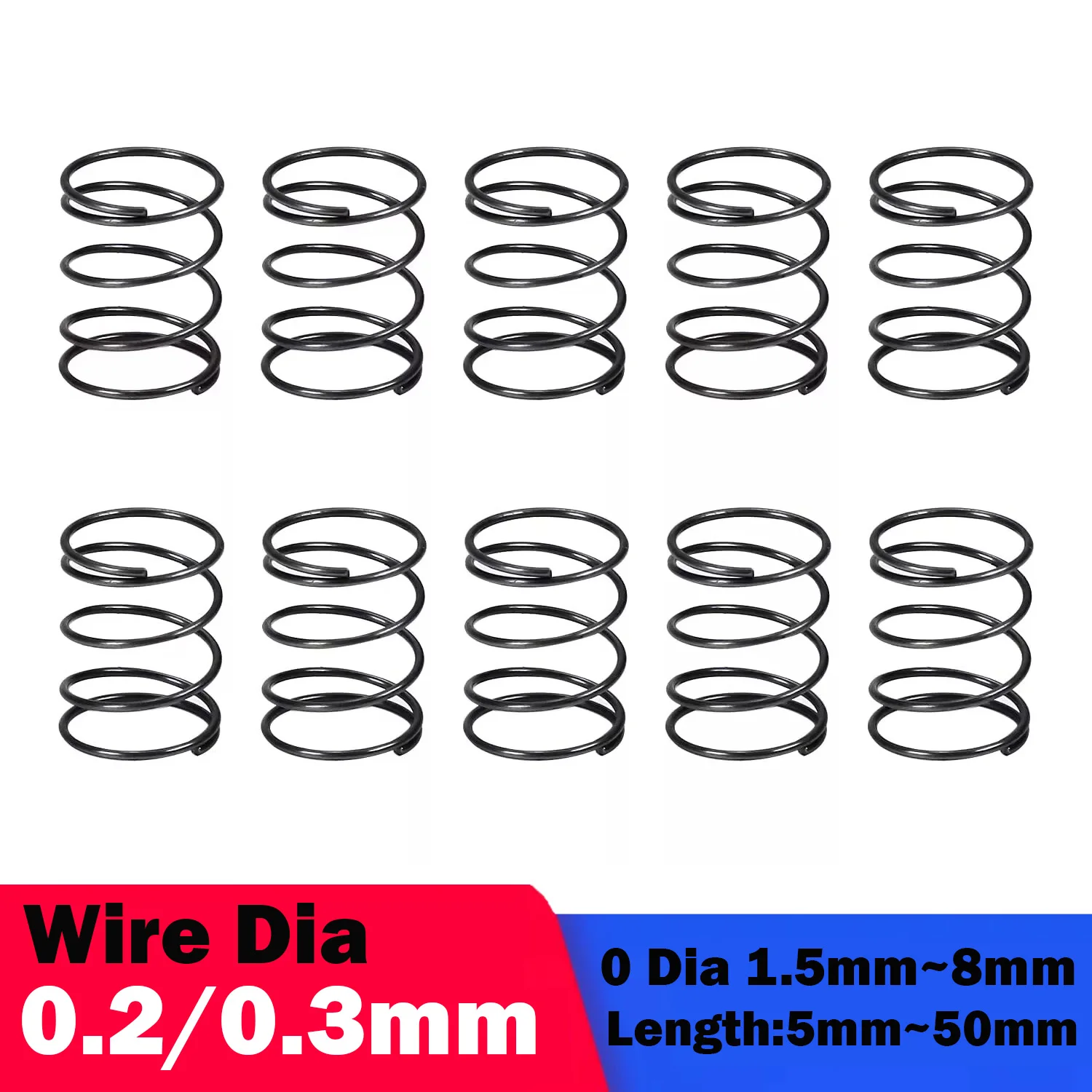 10pcs/Lot Wire Dia 0.2mm 0.3mm Compression Spring Steel OD 1.5mm - 8mm Length 5mm To 50mm Small Pressure Springs