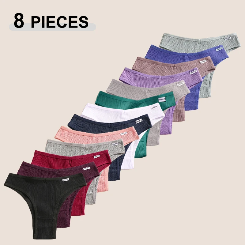Set di 8 Mutandine Brasiliane in Cotone per Donne, Sexy con Vita a V, Intimo Femminile Traspirante, Slip a Vita Bassa, Bikini T-Back, Lingerie