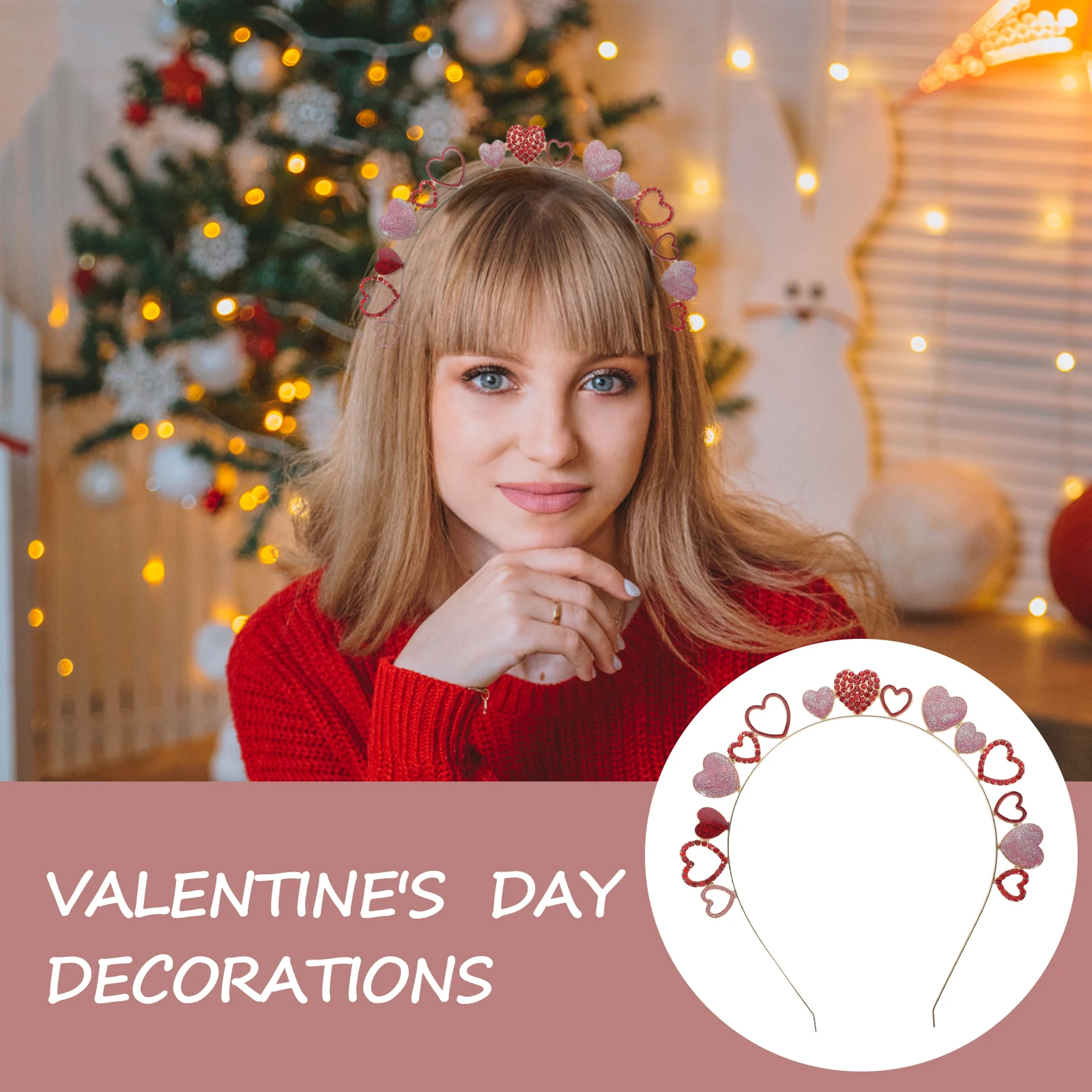 

Valentine'S Day Heart Headband For Women Adorable Band Party Accessories Rhinestone Valentine Adult Headpiece Alloy