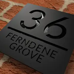 Square black matte house number plaque residential information number plate modern art style laser cut acrylic material