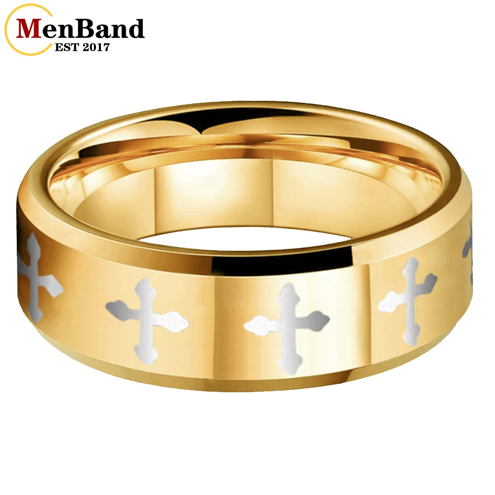 

MenBand 6/8mm Men and Women Wedding Tungsten Ring Laser Carving Cross Pattern Dome Polishing Comfortable Fit