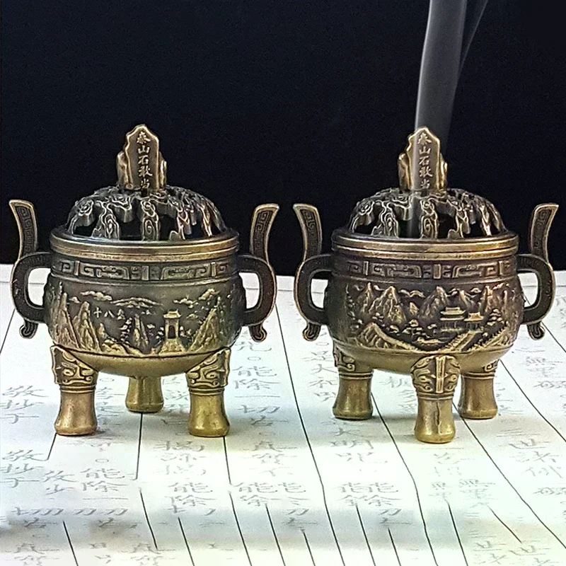 Taishan Stone Guardian Three-Legged Incense Burner Bowl Incense Holder With Handle Yoga Meditation Home Decor AncientStyle