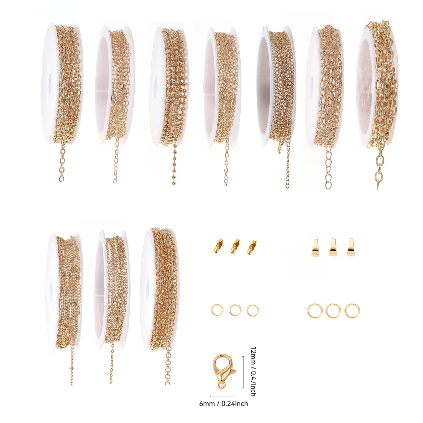10-Roll DIY Stainless Steel Chain Set (Includes Lobster Clasps and Metal Findings); Suitable for Crafting Various Stylish Accessories like Bracelets and Necklaces; Ideal Materials for Autumn/Winter Jewelry Making and Christmas Gifts.