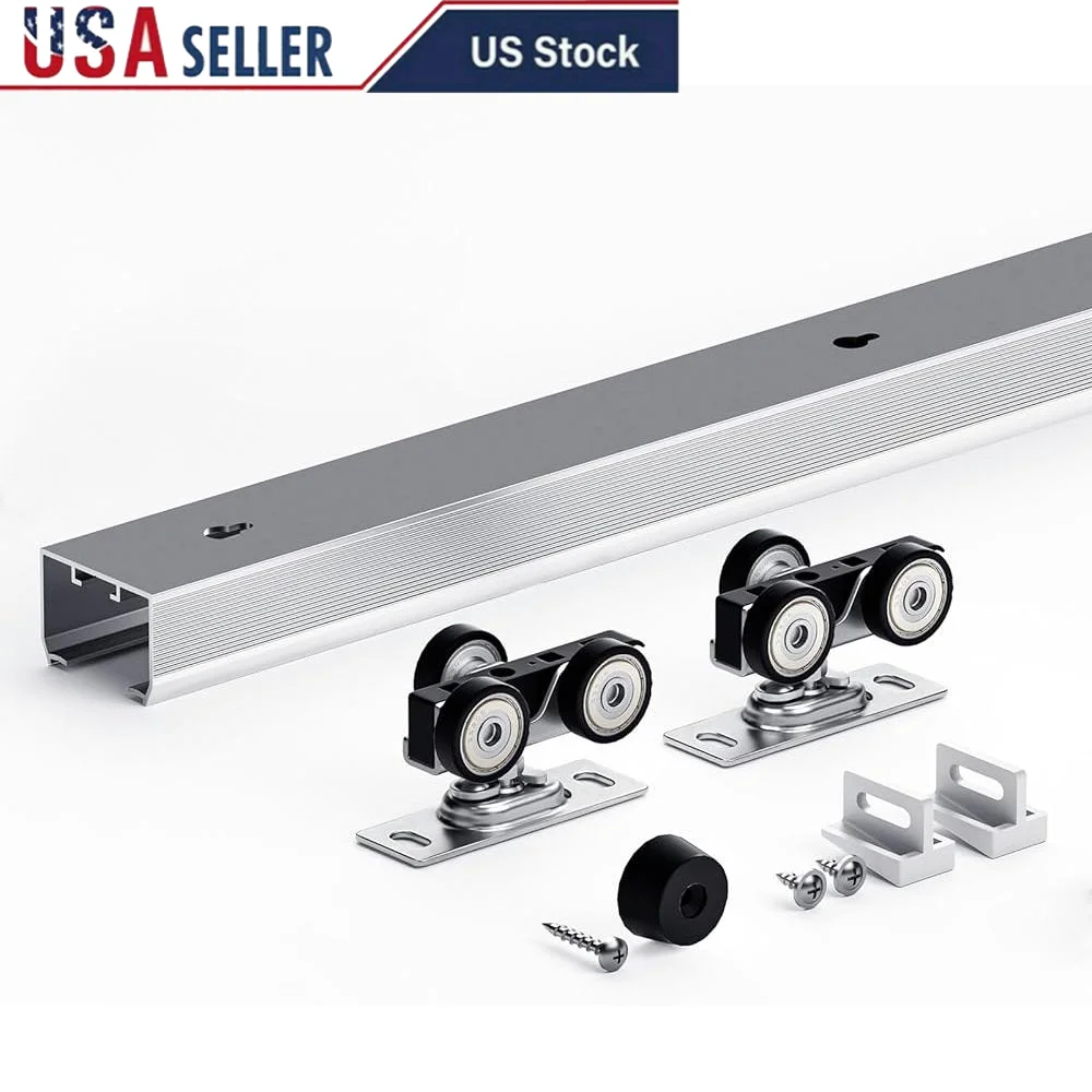 

Sliding Pocket Door Hardware Kit 6FT Commercial Aluminum Box Rail Smooth Quiet Easy Install Ball Bearing Roller 200lbs Capacity
