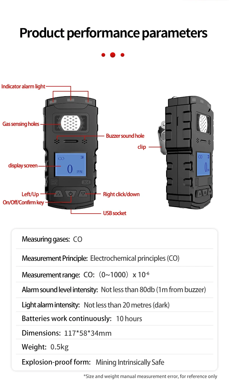 Arikesi ATEX CO Draagbare Digitale Diffusie koolmonoxide detector Brandbaar Gas Analyzer voor Mijnbouw Gebruik anti-explosief