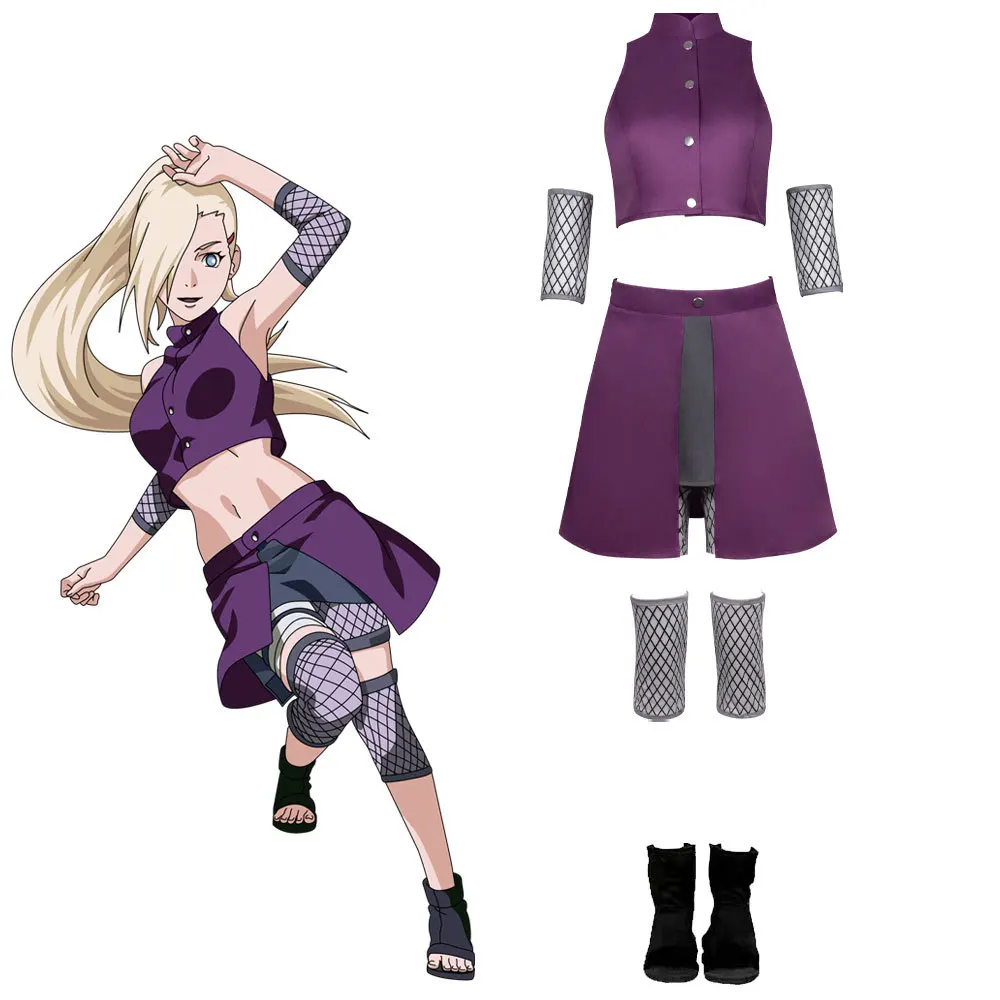 NARUTO Yamanaka Ino Anime Cartoon Cosplay Costume shirt skirt shoes Halloween Party Uniform for Women Loli Clothing