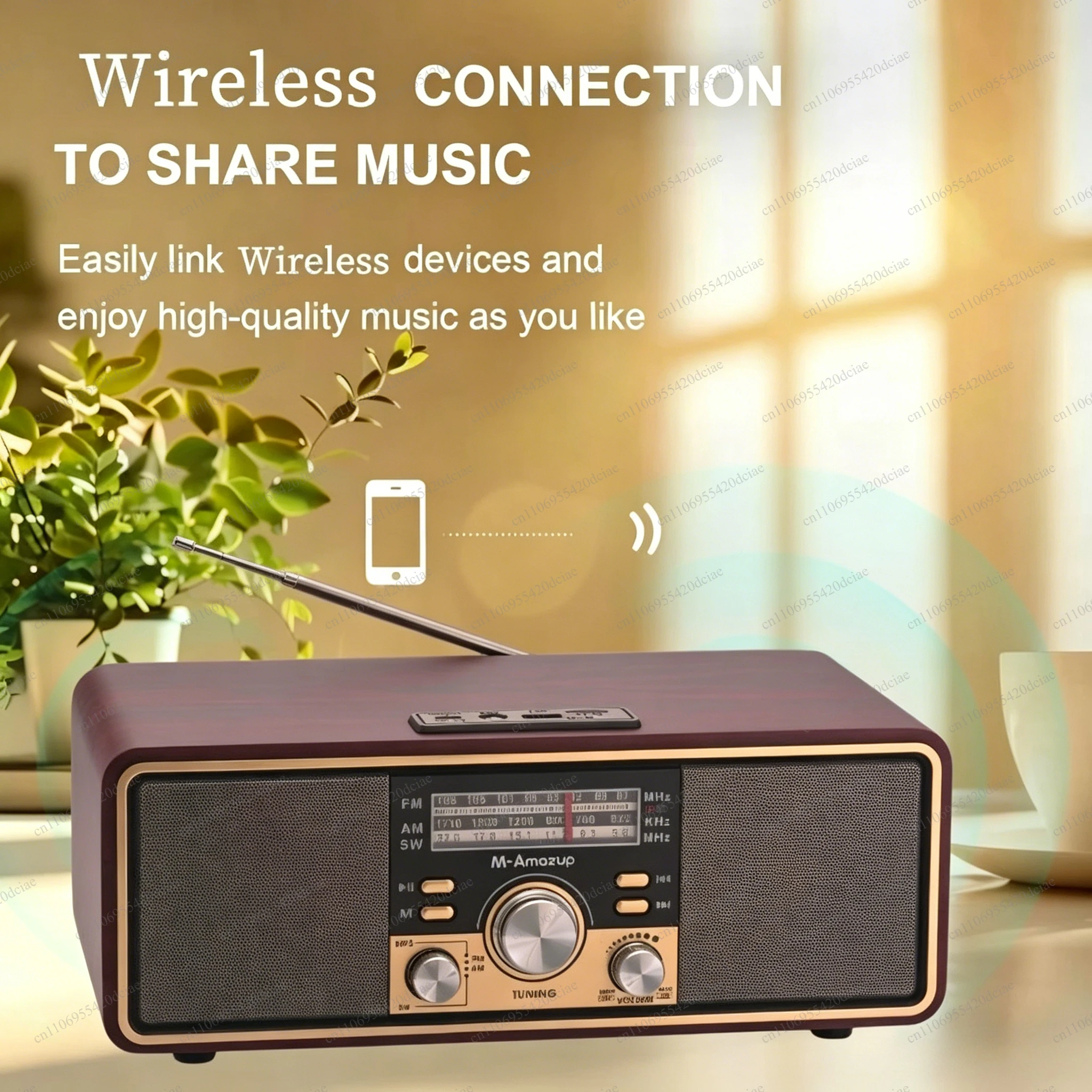 Retro Holz-Bluetooth-Lautsprecher, Dual-Driver Heim-Audio, Radio & TF-Karten-Wiedergabe