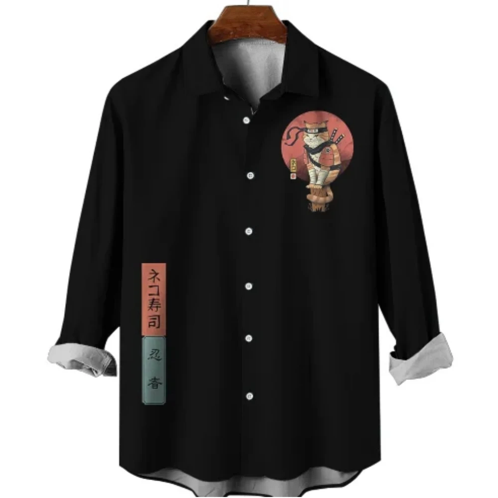 

Casual Hawaiian Shirt Man Japanese Bushido 3d Pattern Shirt Men's Shirts Cartoon Animal Cat 3d Printing Men's Shirt Men Clothing